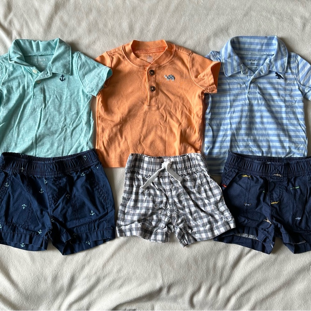 Kids Polo and Shorts Set - Blue, Orange, and Gray